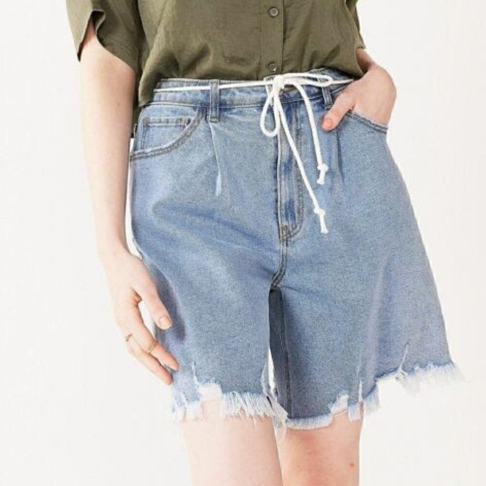So Dad Pleated Fringed Bermuda Shorts Women's Sz 9